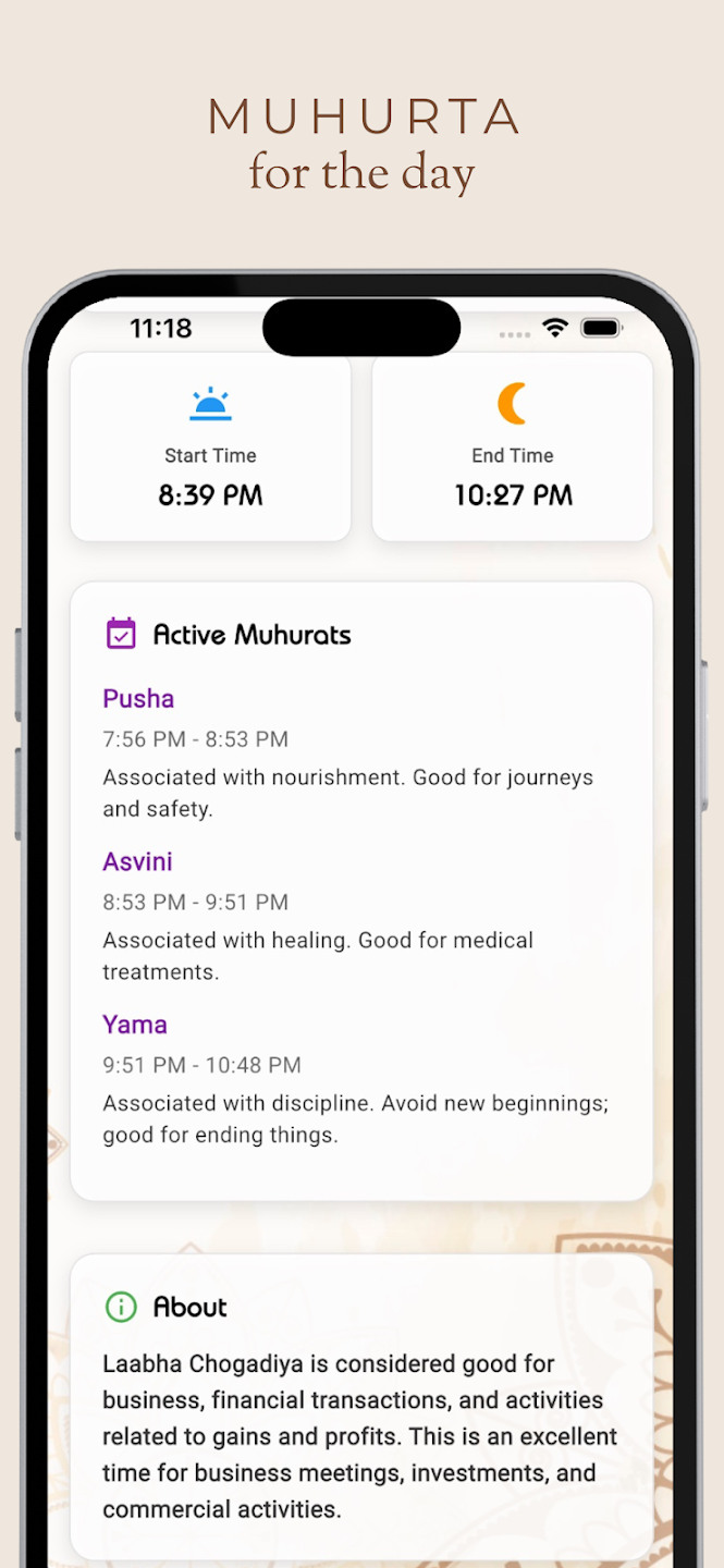 चौघड़िया एवं मुहूर्त 2026 App Screenshot 2