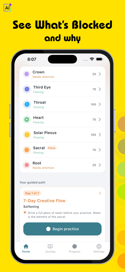 Nyra chakra test and healing app screenshot